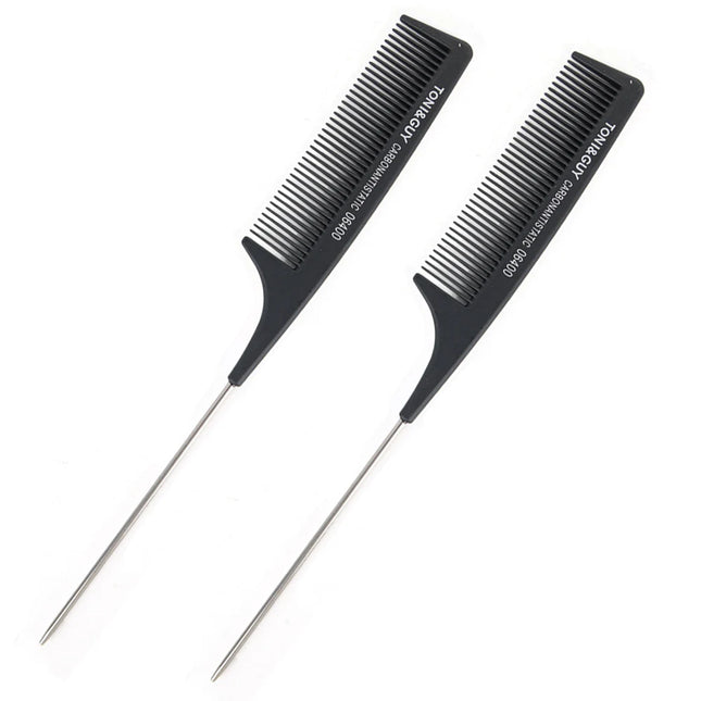 Peigne à queue de rat noir avec épingle en acier, peignes à crêper en fibre de carbone résistants à la chaleur avec épingle à queue en acier inoxydable, outils de coiffure