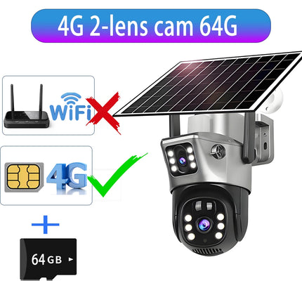 V380 Three Lens Three Screens 15MP 4G Solar Camera Outdoor WiFi 10X Digital Zoom Waterproof Auto Tracking Security CCTV Cameras