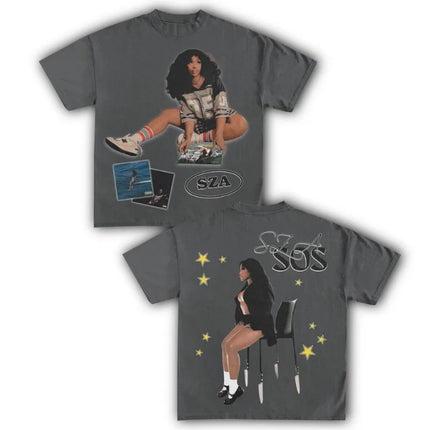 SZA SOS Singer Music Collection Cotton T-shirt Women Unisex Fans Essentials Short Sleeve Retro Tops Summer Vintage Print Tees