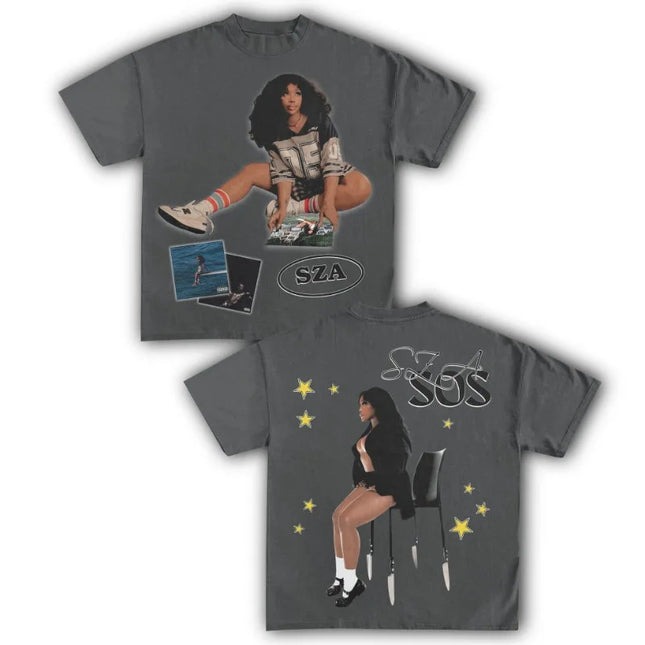 SZA SOS Singer Music Collection Cotton T-shirt Women Unisex Fans Essentials Short Sleeve Retro Tops Summer Vintage Print Tees