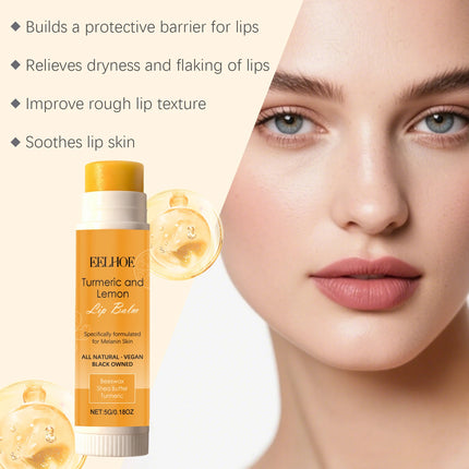 Turmeric Lemon Lip Balm Brightening Moisturizing Softens Lip Skin Protective Lip Care Cream for Dry Chapped Lips Daily Hydrating