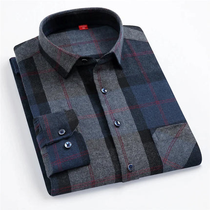 Pure Cotton Men's Plaid Shirt Long Sleeve Regular Fit Men Casual Oversized Shirt Leisure Autumn Male Blouse New Plus Size
