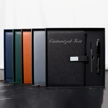 Customized Logo / Text Thickened A5 Notebook with Pen Retro High Quality PU Leather Work Travel Notepad Personalized Name Diary
