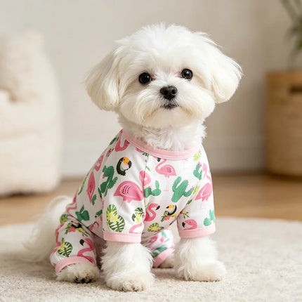Cooling Summer Pet Dog Vest Cartoon Flamingo Cactus Dog Four Legged Pajamas Fashion Pet Clothes Soft and Comfortable Pet Apparel