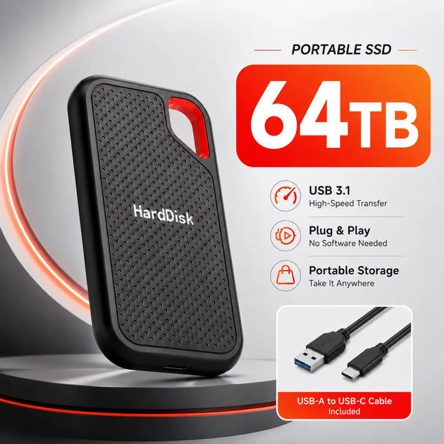 Compact 1TB External SSD Hard Drive Portable USB 3.0 Fast Data Transfer for Laptop/Mac