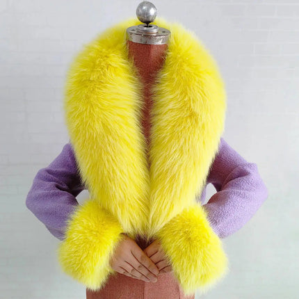 Winter Natural Fox Fur Scarf And Cuff Set Women Jacket Fur Collar Authentic Neck Warm Scarves Luxury Fluffy Fox Fur Shawl