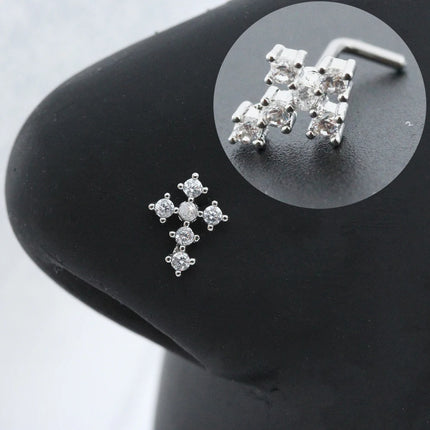 20G Surgical Steel Nose Rings for women Cross Nose Piercing Jewelry Body Jewelry Shiny CZ Cross Dangle L Shape Nose Studs