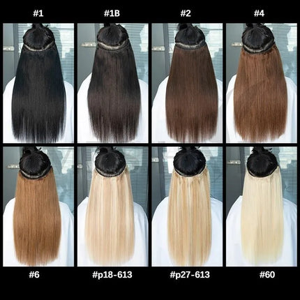 #1 Jet Black Fish Line Wire Hair Extensions Invisible Clip in Human Hair Extensions 4 Clips Real Natural Hair 12-24Inch