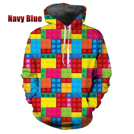 Funny Building Blocks Graphic Hoodie For Men Women 3D Printing Pullovers Oversized Men Hoodies Fashion Casual Sweatshirts Hoody