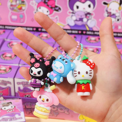 2025Hot Sanrio Hello Kitty Black Girl Keychain Pendant Character Pokémon Pikachu Keychain Blind Box Toy Children's Birthday Gift