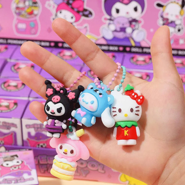 2025Hot Sanrio Hello Kitty Black Girl Keychain Pendant Character Pokémon Pikachu Keychain Blind Box Toy Children's Birthday Gift