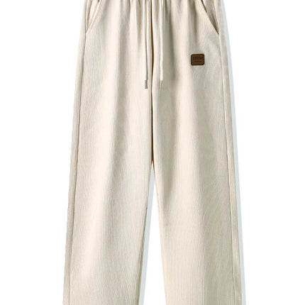 Winter Thick Warm Corduroy Sweatpants Men Fleece Liner Drawstring Straight Loose Track Pants Male Casual Fleece Thermal Trousers