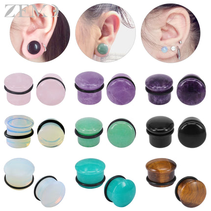 ZEMO 2pcs/lot Natural Stone Ear Plugs and Tunnels Unisex Punk Large Gauges Single Flare Flesh Stretcher Expander Piercings 4-18MM