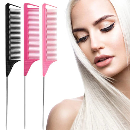 1pc Professional Pointed Tail Hair Comb Salon Cut Comb Styling Stainless Steel Spiked Salon Hair Care Hairdresser Styling Tool
