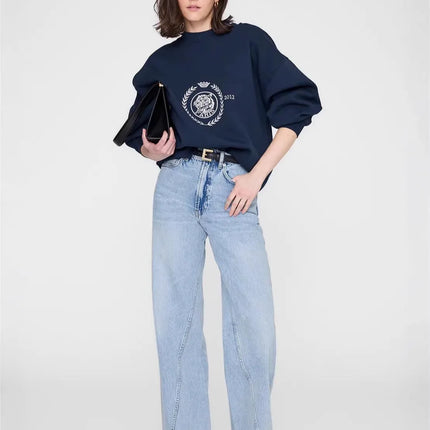 2025 Winter New North American Niche Classic Letter BING Printed Inner Fleece High Neck Loose Women's Sweatshirt