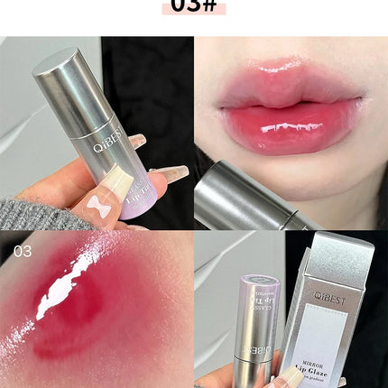 QIBEST Watery Mirror Lip Gloss Long-lasting Moisturizing Easy Wearing Water Glass Lip Glaze Hydrating Sexy Red Lip Tint Makeup