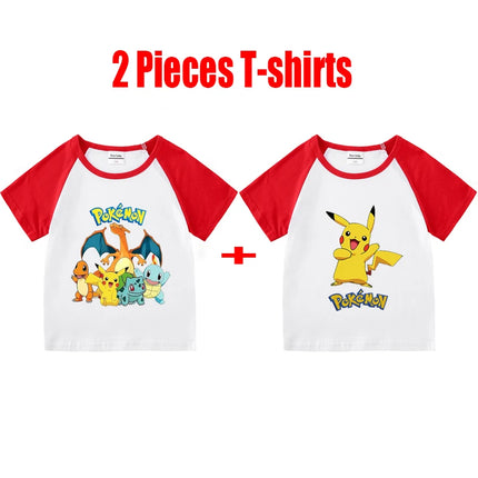 1/2 Pieces Pokemon Cartoon Tees For Boys Clothing Summer Children 100% cotton Short Sleeve T-shirts Printed T-shirt for girls