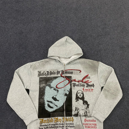Y2K American style men's and women's zipper style hooded gray sweatshirt jacket, thick and sturdy, warm sweatshirt