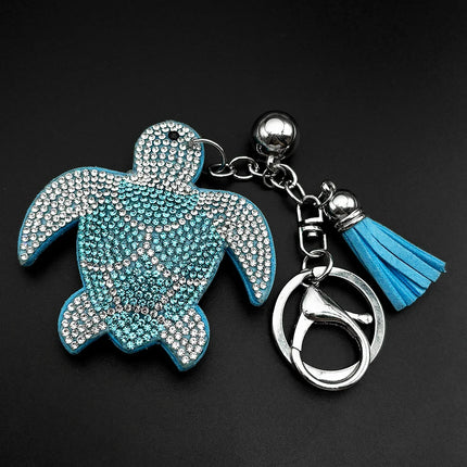 Kawaii Sea Turtle Summer Keyring For Women Men Blue Tassel Crystal Female Cute Bag Wallet Hanging Fish Keychain Jewelry