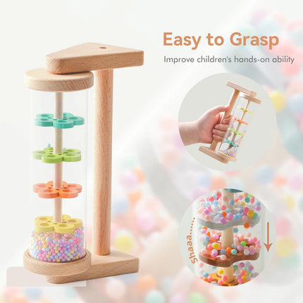Wooden Rainmaker Toy for Babies Soothing Rain Sound Easy to Grasp Smooth Burr Free Water Based Paint Two Ways to Play Baby Gifts