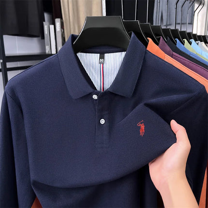 High-end brand 100% cotton long sleeve polo shirt, fashion luxury, pony embroidery, business casual comfort, new Paul men's T-shirt