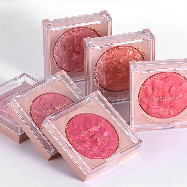 European American Style Rose Blush with Shimmer Fine Glitter Highlighting Contour Powder for Face Natural and Three-Dimensional