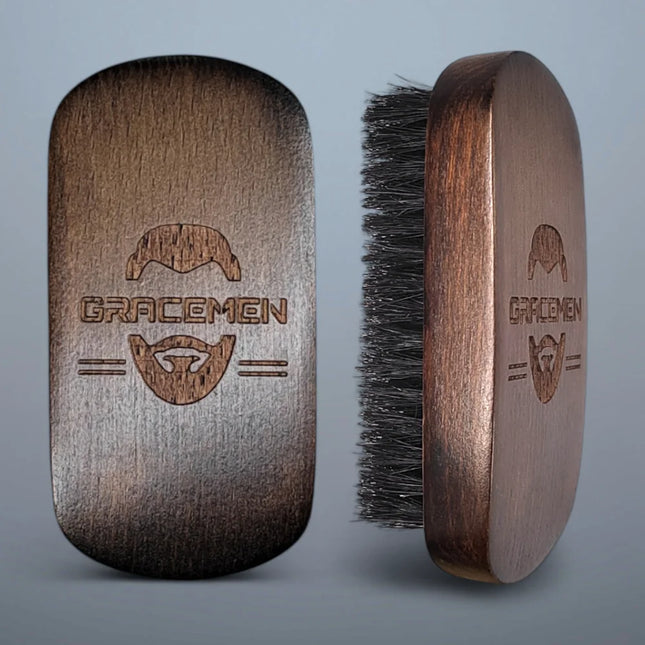 Gracemen Premium Dark Retro Beard Brush Oval Facial Brush for Men - 100% Boar Bristle and Old-Styled Wooden Handle Hair Comb