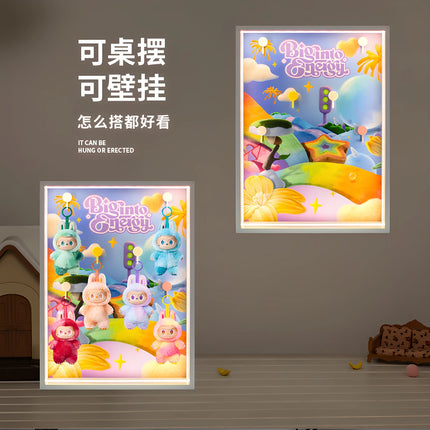 THE MONSTERS LABUBU High Energy Series Wooden Display LED Light Wall Mount Doll Storage Box Blind Box Collector Cabinet Home