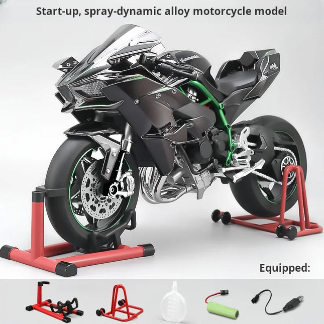 1:6 Kawasaki H2R Motorcycle Diecast Model, Spray Simulation Sound & Light, Fast And Furious Collectible Toy Car,  Mans Gift