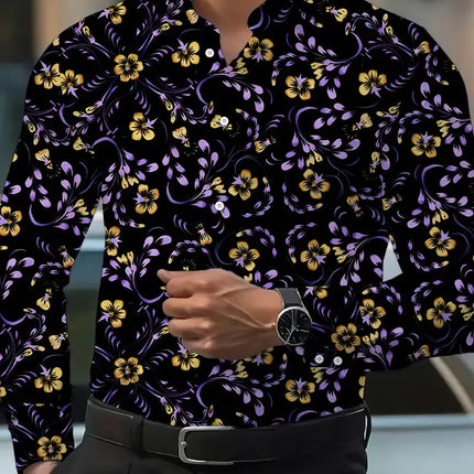 New Men's Flip-over Beach Shirt Long Sleeve Hawaiian Holiday Clothing Pattern Summer New Collection