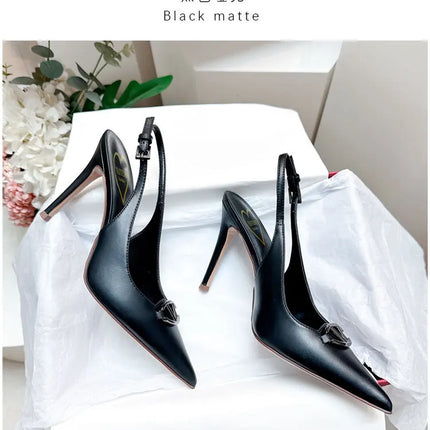 Women's pointed high-heeled sandals for women's summer 2025 new style pointed high-heeled shoes with metal buckle single shoes