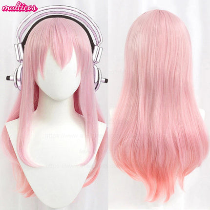 High Quality Super Sonico Supersonico Cosplay Wig 60cm Long Pink Ombre Heat Resistant Synthetic Hair Anime Wigs + Wig Cap