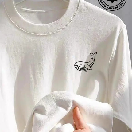 Whale Pattern Printed Round Neck Short Sleeve T-shirt Top Women's Summer Fashionable Casual Sports Shirt Women Clothes