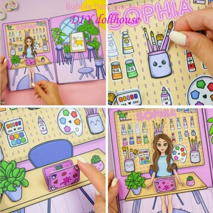 No Cutting Paper Doll House Girl Play Repeatedly Handmade Paper Doll Quiet Book DIY Toy Princess DIY Cute Princess Book
