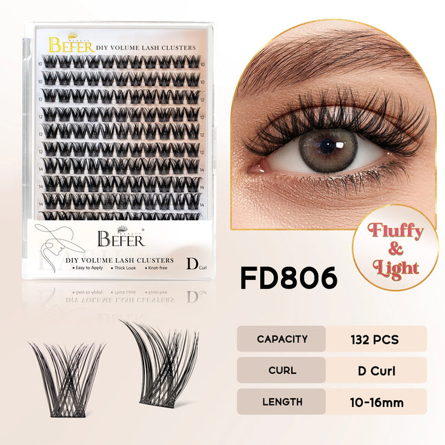 BEFER Cluster Lashes D Curl DIY Eyelash Extension Lash Cluster Fluffy Volume Individual Natural False Eyelashes Clusters