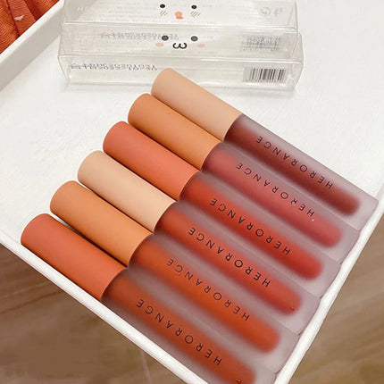 1Pc HERORANGE Velvet Matte Lip Mud Lip Glaze Easy To Apply Waterproof Non Smudging Long Lasting Non Stick Cup Cosmetic