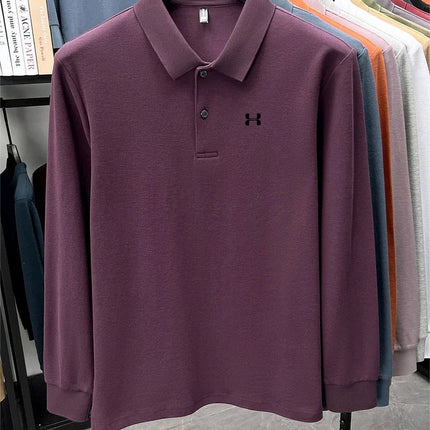 Men's high-end long-sleeved polo shirt, branded, printed top, spring, 100% cotton, comfortable, breathable sports and leisure T-shirt