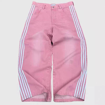Y2K Striped Baggy Jeans Unisex Wide Leg Denim Pants Hip Hop Streetwear Casual High Quality Embroidered Jeans For Men Women