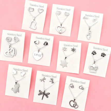 5/10/15/20Sets Fashion Butterfly Flowers Heart Stainless Steel Earrings Necklace Set For Women Trendy Jewelry Party Gifts