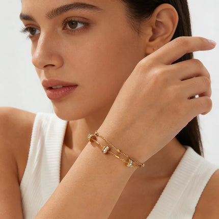 EILIECK 316L Stainless Steel Classical Synthetic Zircon Beaded Bracelet For Women 18K Gold PVD Plated Fashion Jewelry Hand Chain