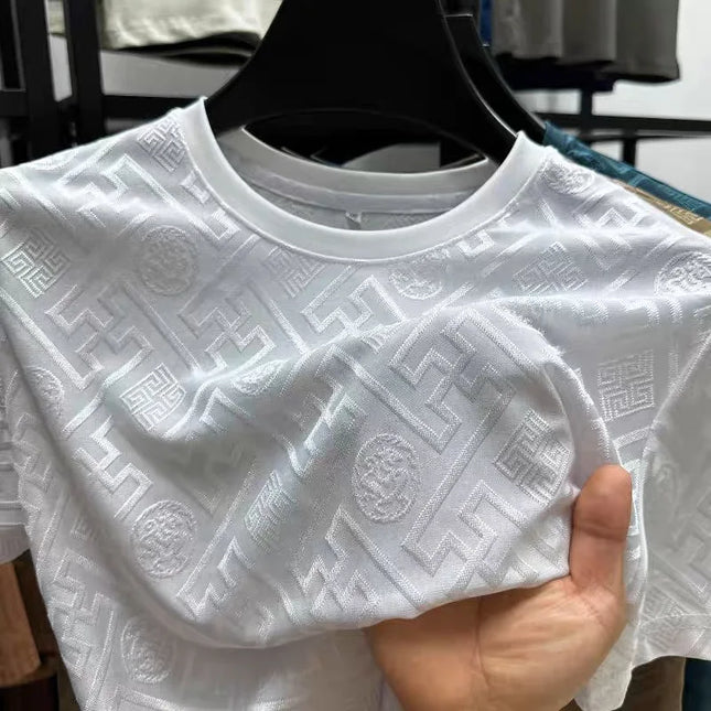 High end brand ice silk round neck short sleeve T-shirt summer fashion printed comfortable breathable top Designer Men's Wear