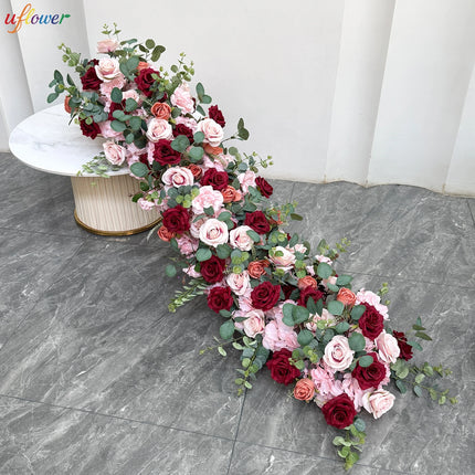 Uflower 100/200cm Flower Row Runner Artificial Flowers Table Centerpiece Wedding Decoration Flowers Backdrop Wall Arches Decor