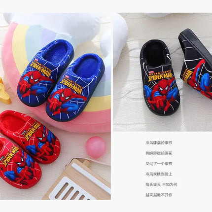 Cartoon Printed Spider-man Cotton Slippers For Children's Shoes Fashion New Style Warmth Autumn Winter Indoor Kids Boys Slippe