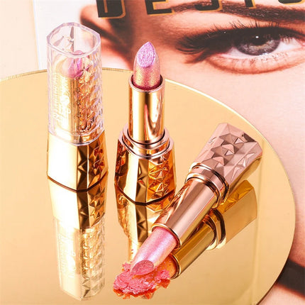 Pink Luxurious Metallic Glitter Lipstick Lasting Waterproof Shimmery Pearl Sparkling Hydrating Lipstick Women Makeup Cosmetic