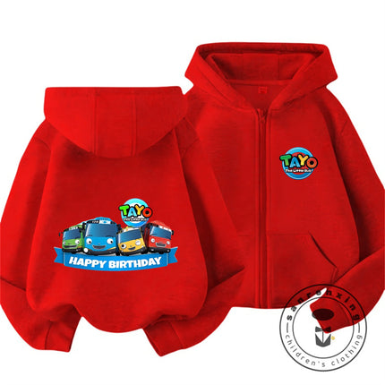 Tayo The Little Bus 2026 Cartoon Zipper Hoodie 3-14Y Boys Girls Autumn Winter Kawaii Street Hot Fashion Outdoor Casual
