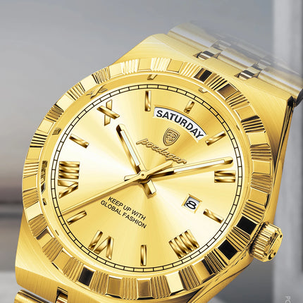POEDAGAR Business Man Watch Week Date Waterproof Luminous Original Watches For Men Stainless Steel Men's Quartz Wristwatch Reloj