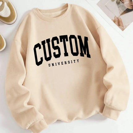 Custom University Letter Women Sweatshirt O-Neck Soft Pullover Hip Hop Fleece Streetwear Woman Loose Casual Y2K Sportswear