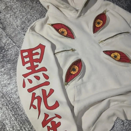 Punk Six Eyes Kokushibo Multi Zipper Hoodies Cool Design Sweatshirt Y2k Streetwear Oversized Casual Fashion Couples Anime Hoodie