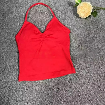 Longline Strappy Gym Top Custom Logo Backless Gym Clothes Women Scrunch Built-in Bra With Removable Cups Yoga Tank Tops