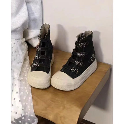 CHABELLA Women's High Top Canvas Shoe Design Buckle Strap Zip Simplicity Female Shoes 2025 High Street Grace Walking Shoes